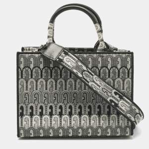 Pre Owned Furla Grey Jacquard Fabric Small Opportunity Tote