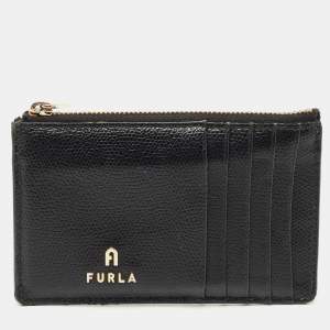 Pre Owned Furla Black Leather Zip Card Holder
