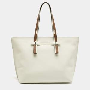 Pre Owned Furla White Leather Large Giove Tote