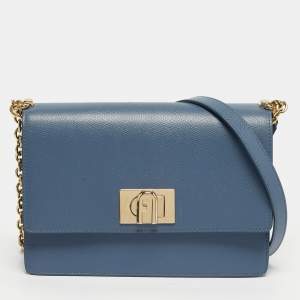 Pre Owned Furla Light Blue Leather 1927 Flap Shoulder Bag