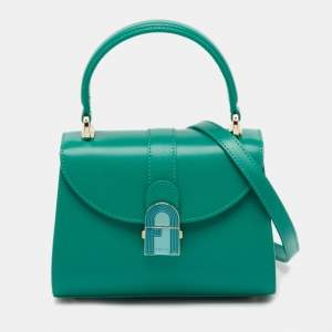 Pre Owned Furla Teal Green Leather 1927 Opera Top Handle Bag