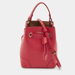 Pre Owned Furla Pink Leather Mini Stacy Drawstring Bucket Bag