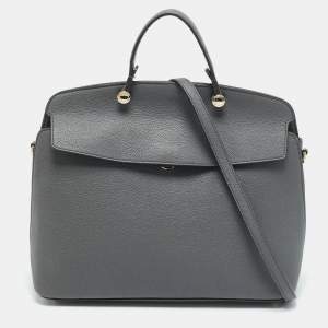 Pre Owned Furla Grey Leather Medium My Piper Top Handle Bag