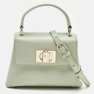 Pre Owned Furla Light Green Leather Mini 1927 Top Handle Bag