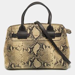 Pre Owned Furla Cream/Black Python Embossed Leather Lucky Tote