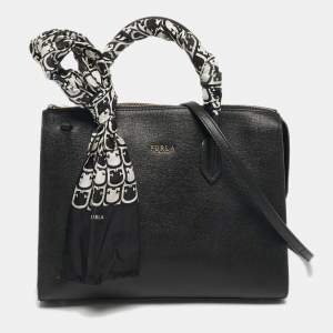 Pre Owned Furla Black Leather Zip Tote