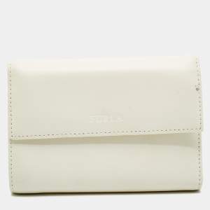 مملوكة مسبقًا Furla Off White Leather Trifold Flap Wallet