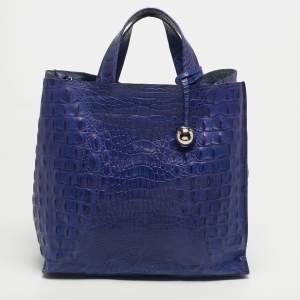 مملوكة مسبقًا Furla Divide It Purple Croc Embossed Leather Tote