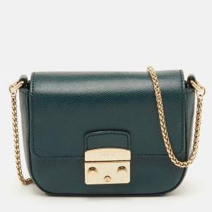 مملوكة مسبقًا Furla Metropolis Teal Green Leather Mini Chain Crossbody Bag