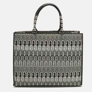 مملوكة مسبقًا Furla Opportunity Large Black/Grey Printed Jacquard Fabric Opportunity Tote