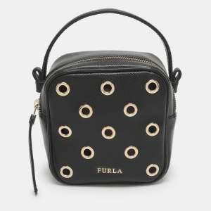 مملوكة مسبقًا Furla Eyelet Black Leather Crossbody Bag