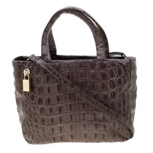 Pre Owned Furla Grey Croc Embossed Leather Tote