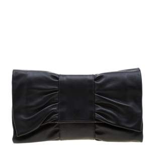 Pre Owned Furla Black Leather Bow Clutch