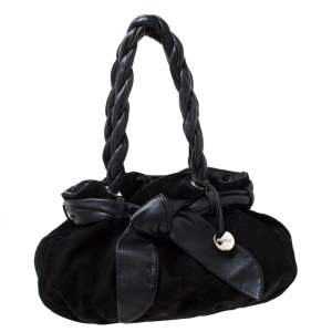 Pre Owned Furla Black Leather and Suede Bow Hobo