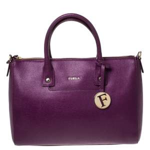Pre Owned Furla Purple Leather Linda Satchel