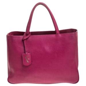 Pre Owned Furla Hot Pink Textured Leather Tote 