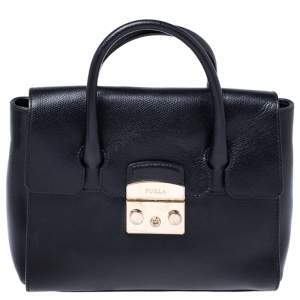 Pre Owned Furla Black Leather Small Metropolis Tote