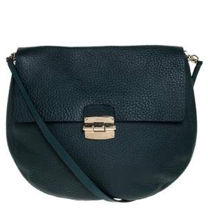 Pre Owned Furla Deep Green Grained Leather Club Crossbody Bag