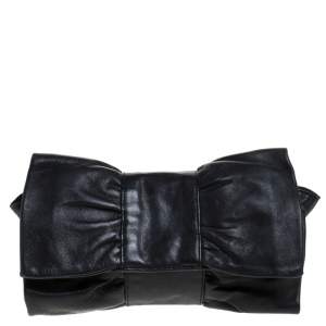 Pre Owned Furla Black Leather Bow Clutch