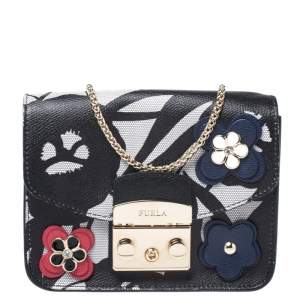 Pre Owned Furla Black Leather Mini Limited Edition Metropolis Crossbody Bag