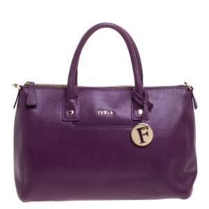 Pre Owned Furla Purple Leather Medium Linda Tote