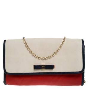 Pre Owned Furla Bicolor Leather Flap Chain Shoulder Bag