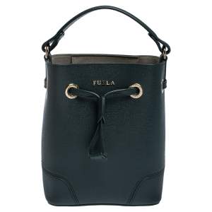 Pre Owned Furla Green Leather Stacy Drawstring Crossbody Bag