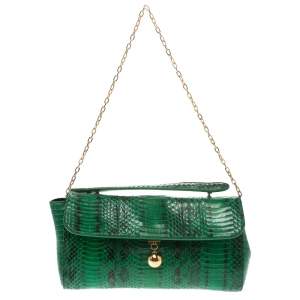 Pre Owned Furla Green Python Chain Clutch