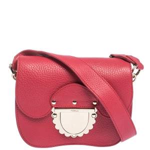 Pre Owned Furla  Leather Red Leather Flap Crossbody Bag