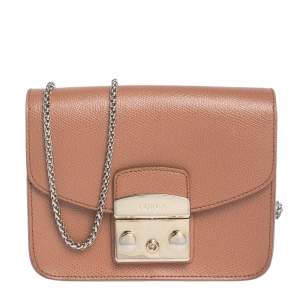 Pre Owned Furla Tan Leather Mini Metropolis Crossbody Bag