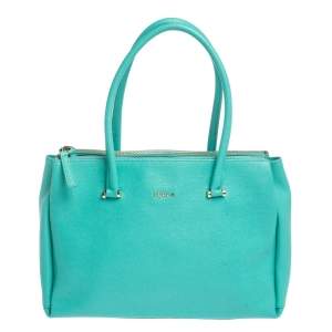 Pre Owned Furla Green Leather Medium Lotus Double Zip Tote