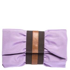 Pre Owned Furla Lavander/Brown Canvas and Leather Bow Clutch