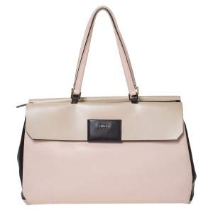 Pre Owned Furla Tri Color Leather Top Zip Satchel