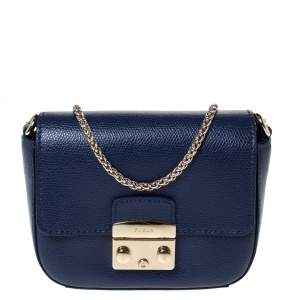 Pre Owned Furla Navy Blue Leather Micro Metropolis Shoulder Bag