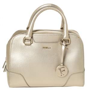 Pre Owned Furla Gold Leather Tessa Satchel