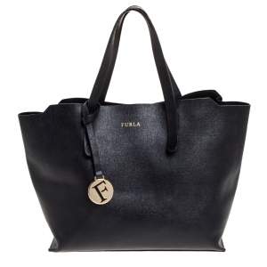 Pre Owned Furla Black Leather Sally Tote