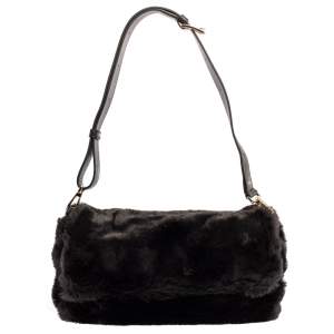 Pre Owned Furla Black Faux Fur Caos Shoulder Bag