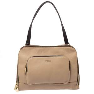Pre Owned Furla Beige Leather Front Pocket Satchel