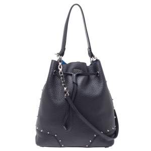 Pre Owned Furla Black Leather Drawstring Bucket Bag
