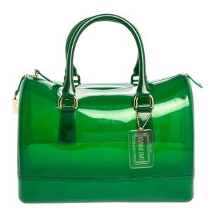 Pre Owned Furla Green Rubber Medium Candy Satchel