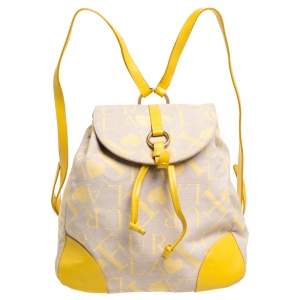 Furla Beige/Yellow Signature Canvas and Leather Flap Backpack