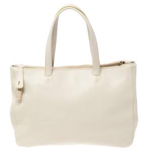 Pre Owned Furla Beige/Cetrine Leather Shopper Tote