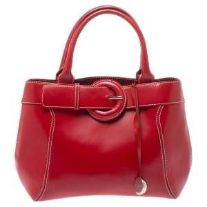 Pre Owned Furla Red Leather Buckle Satchel