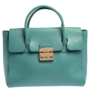 Pre Owned Furla Blue Leather Medium Metropolis Satchel