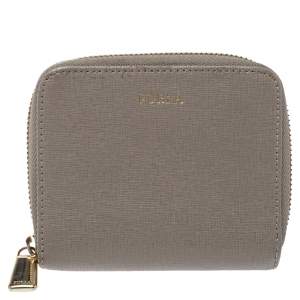 Pre Owned Furla Grey Leather Zip Around  Wallet