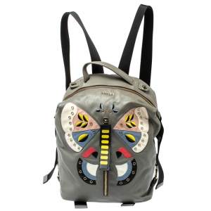 Furla Grey Soft Leather Patchwork Backpack
