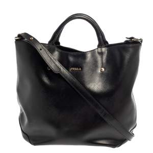 Pre Owned Furla Black Leather Alissa Tote