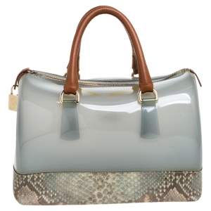 Pre Owned Furla Multicolor Rubber and Snakeskin Embossed Leather Medium Candy Satchel