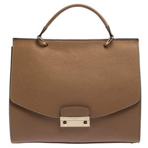Pre Owned Furla Beige Leather Large Julia Top Handle Bag