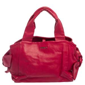 Pre Owned Furla Fuchsia Leather  Knot Detail Tote